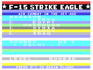 F-15 Strike Eagle title screen for Commodore 64